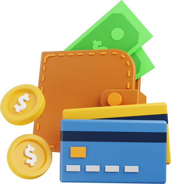 3d illustration of banking icon wallet with money